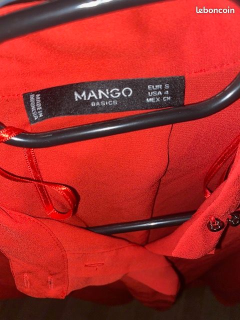 Haut Femme Mango Rouge à Motifs - Taille 38/40, Style Tunique, Manches Longues, Très Bon état Occasion