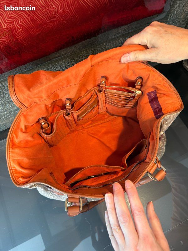 Sac LANCEL vintage cuir cognac & toile monogrammée – Hologramme - grand format (image 3)