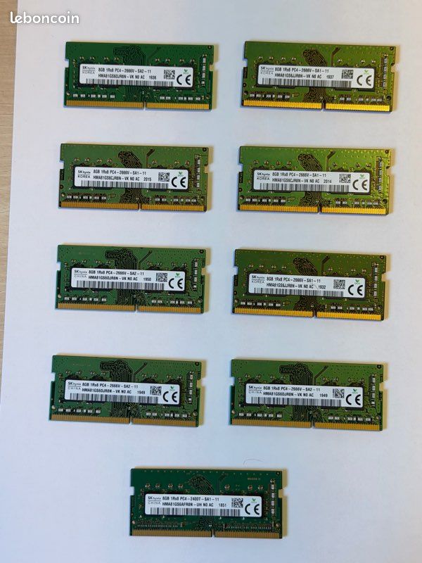 Lot 10 barrettes Mémoire SKhynix ddr4 8Go 2666