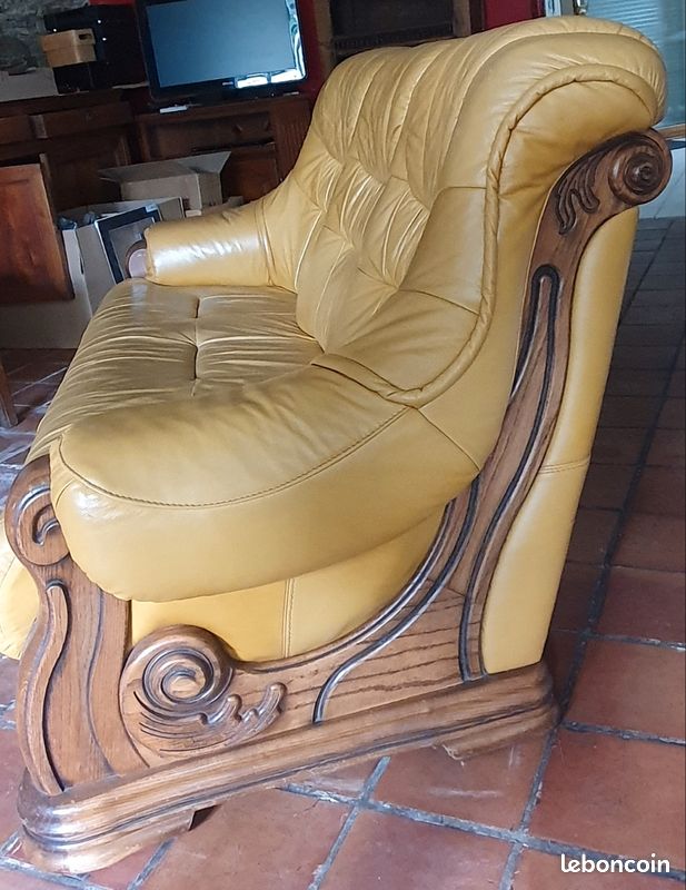Canapé cuir jaune + 1 fauteuil (image 3)