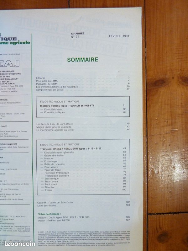 Revue Technique RTMA 74 Pour Tracteurs Massey Ferguson MF 3115 - 3125 - Manuel D'atelier Occasion