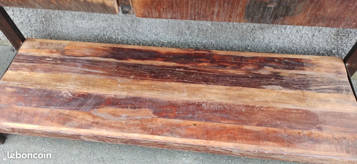Console en bois ancien avec pieds métal 2 tiroirs (image 8)