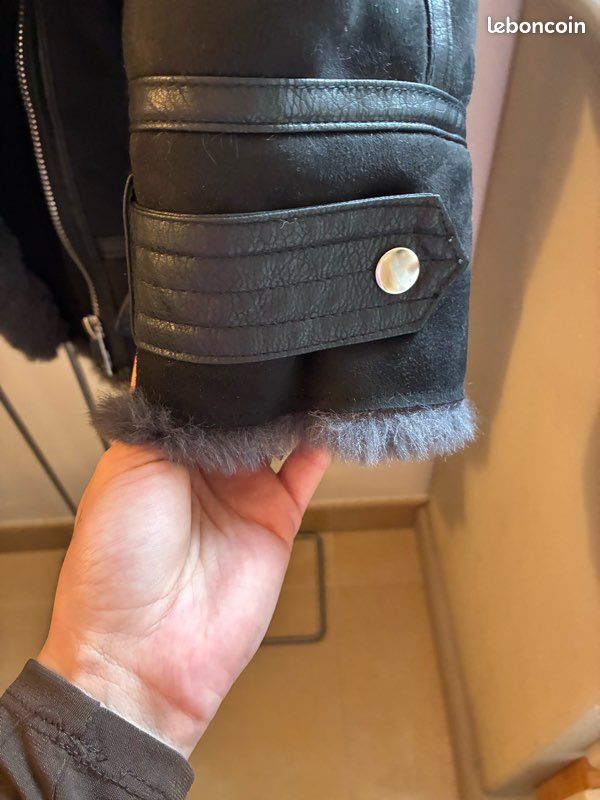 Veste moto bomber daim noir et gris Zara taille S (image 4)