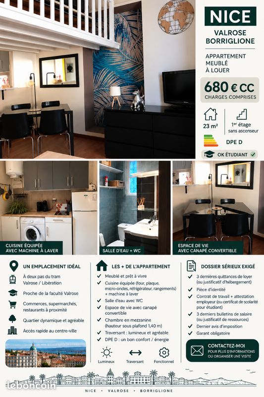 Appartement 1 pièce 23 m² · à Nice · 23 m² · 680 €/mois