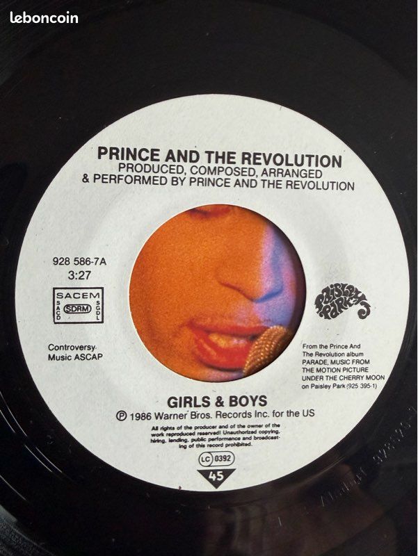 45 Tours Prince & The Revolution Girls & Boys France 1986 Vinyl SACEM (image 3)