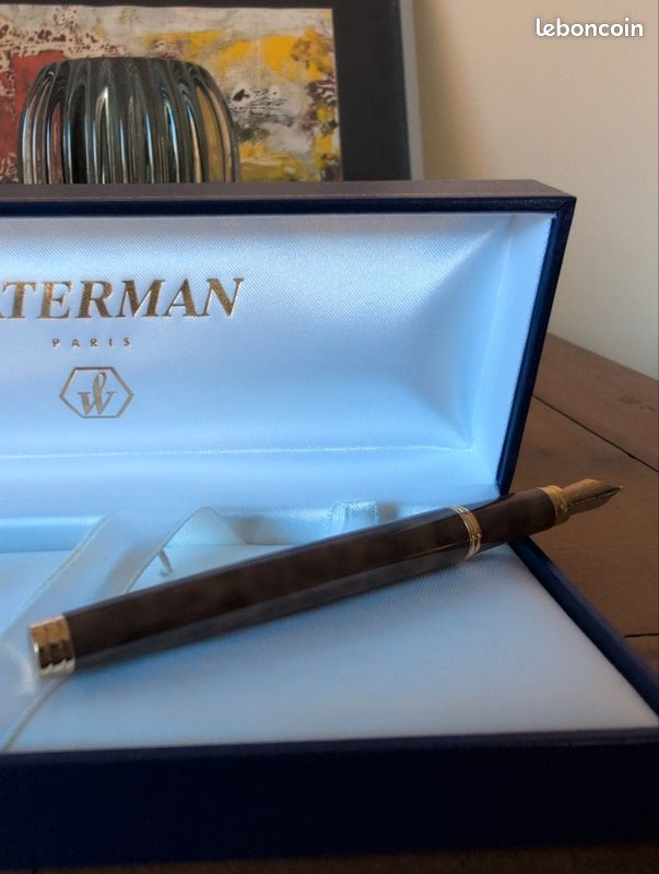 Stylo Plume Waterman CF - Laqué Thuya Marron Marbré - Plume En Or - Occasion Comme Neuf