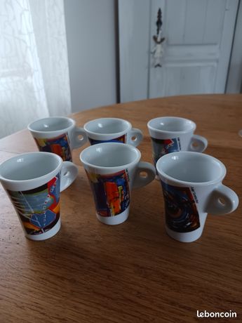 Folliet - Lot De 6 Tasses à Café Et Soucoupes - Nicole Blas - État Comme Neuf
