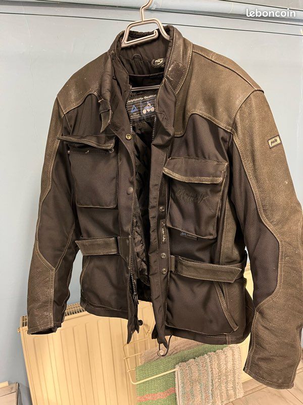 Veste Motocycliste Vintage Marron Taille L - Occasion Parfait état, Coton, Fabrication Française, Style Coupe-vent