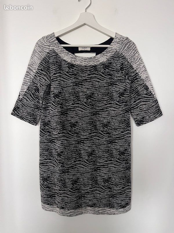 Robe Tunique BA&SH Noire Imprimée Ton Sur Ton - Taille 0 (XS/S) - Neuve Sans étiquettes