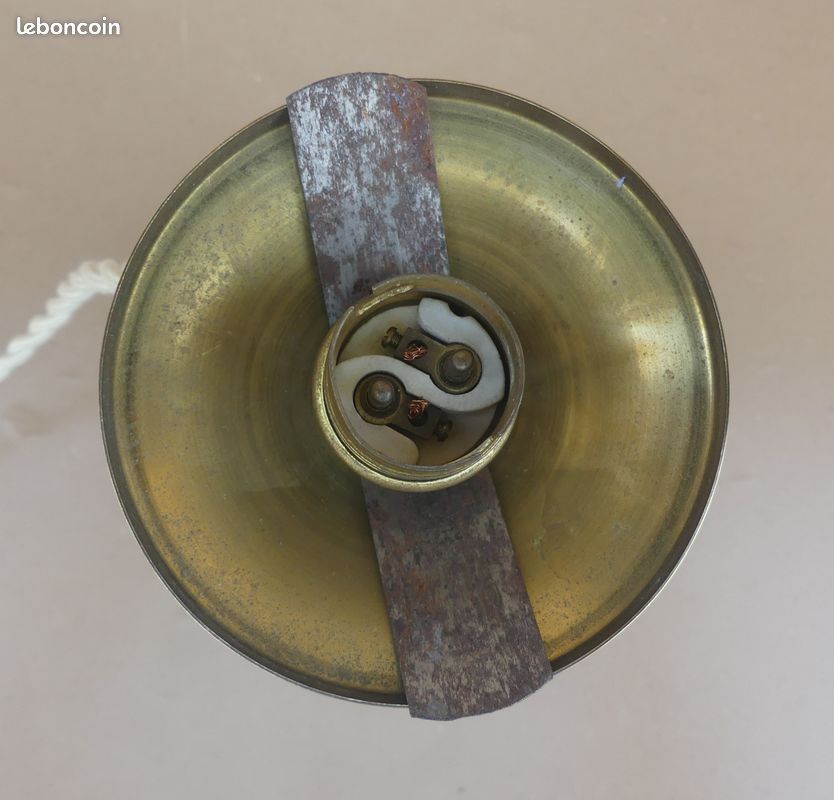 Lampe verre de Clichy bleu & boule blanche de bureau vintage luminaire ancien (image 15)