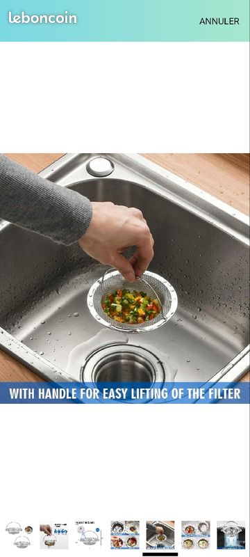Filtre à évier de cuisine, bouchon, égouttoire crépine, en acier inoxydable (image 3)