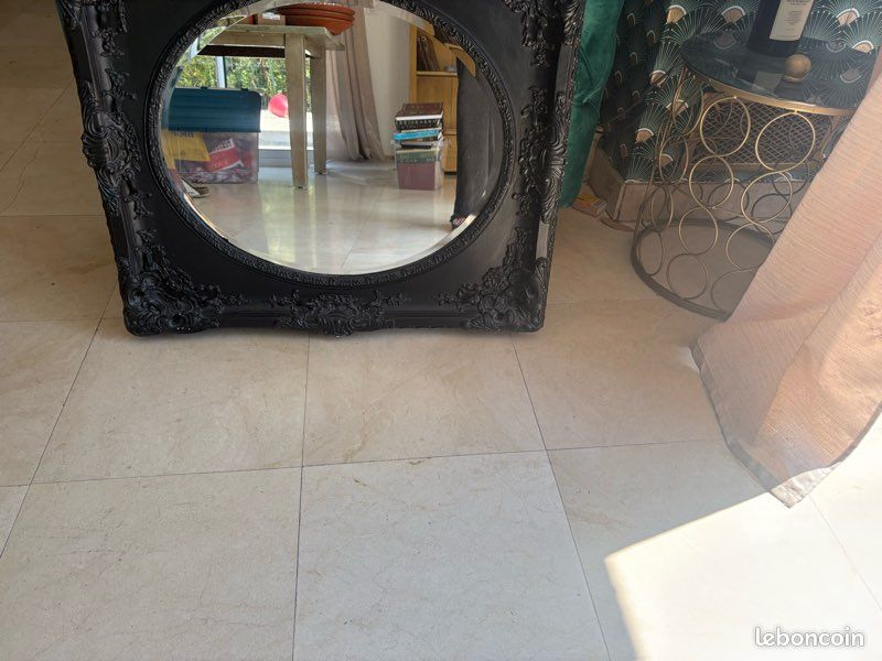 Magnifique miroir mural ovale de style classique baroque, finition noire (image 1)