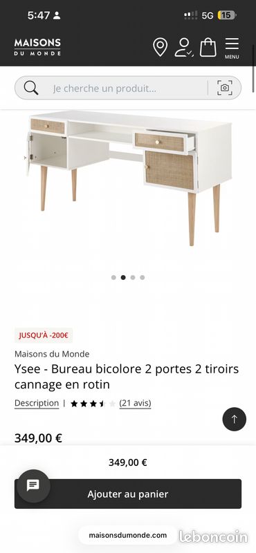 Bureau Maison du Monde + chaise + miroir IKEA – Excellent état (image 2)
