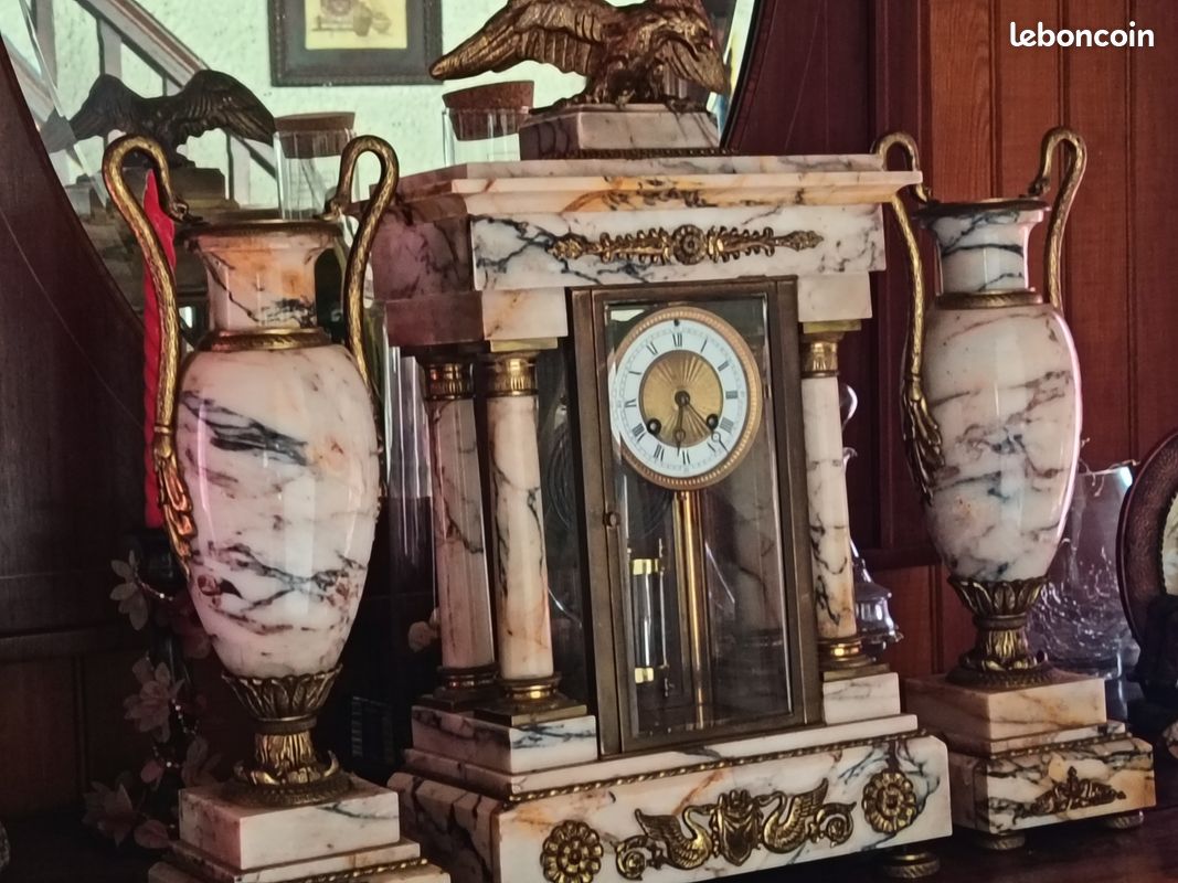 Garniture de cheminée Bronze et Marbre Napoléon III (image 1)