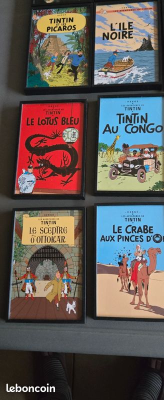 Cadre Photo Tintin – Carré, Verre, Multicolore – Art Déco – Neuf (défaut Possible)