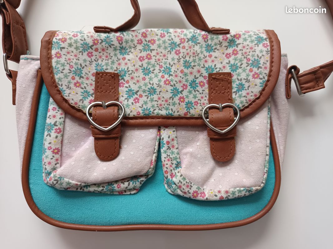 Sac à main rose, vert et marron avec des motifs fleurs (image 3)