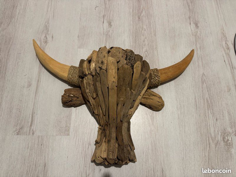 Tête De Taureau XXL 60 Cm - Crâne Décoratif Bois Et Cornes - Palazzo INT