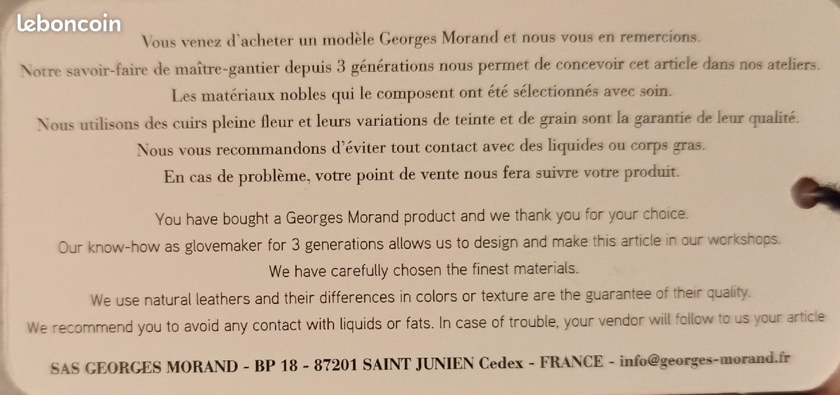 đ IdĂ©e Cadeau đ NEUFS Gants en cuir Georges Morand T7 - Etat irrĂ©prochable (image 6)