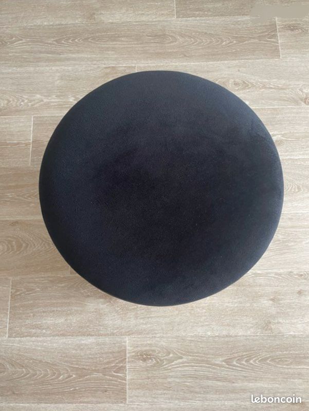 Pouf Coffre Rond En Velours Noir (image 4)