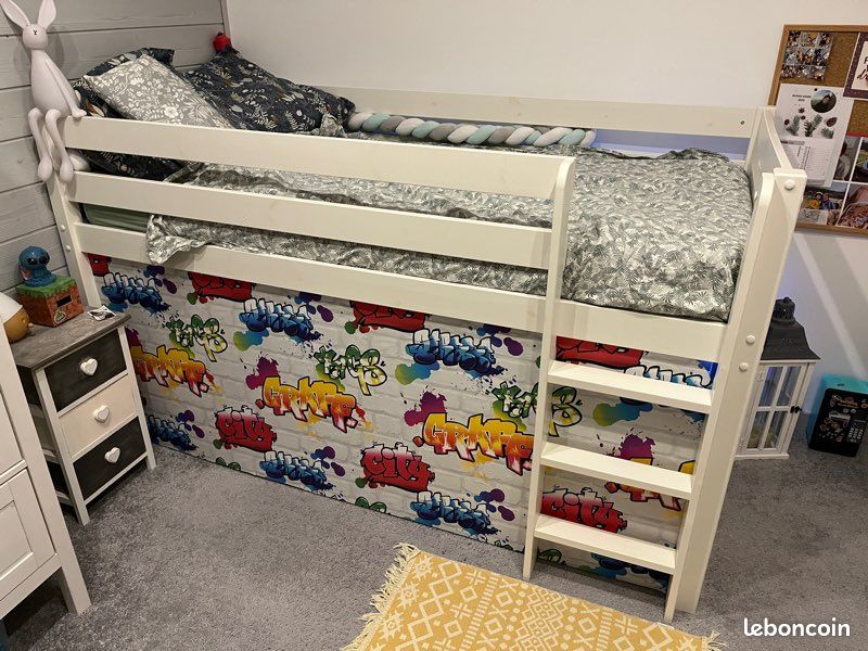 Lit Mezzanine Enfant (90x190) avec Matelas Neuf, Cabane Secrète (image 2)