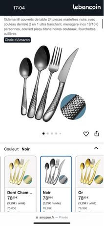 Service Couverts 24 Pièces Xideman Noir - Acier 18/10 - Couteaux Dentelés - Lave-Vaisselle - 6 Pers