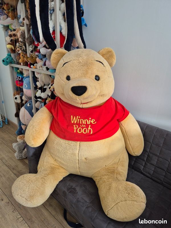 Sweat-shirt Vintage Années 90 Winnie L'ourson Disney - Taille XXXL Gris - Occasion Très Bon état - Coton Mixte