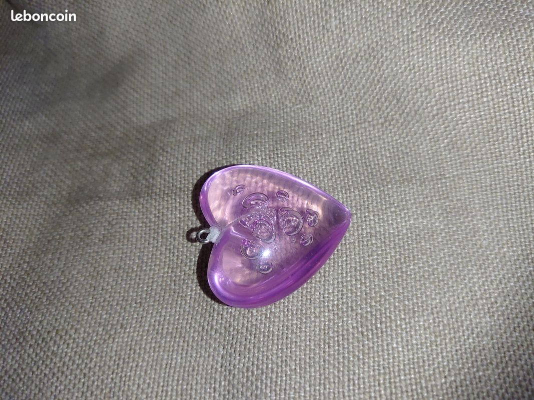 Pendentif grand coeur couleur parme translucide à bulle Vintage (image 7)