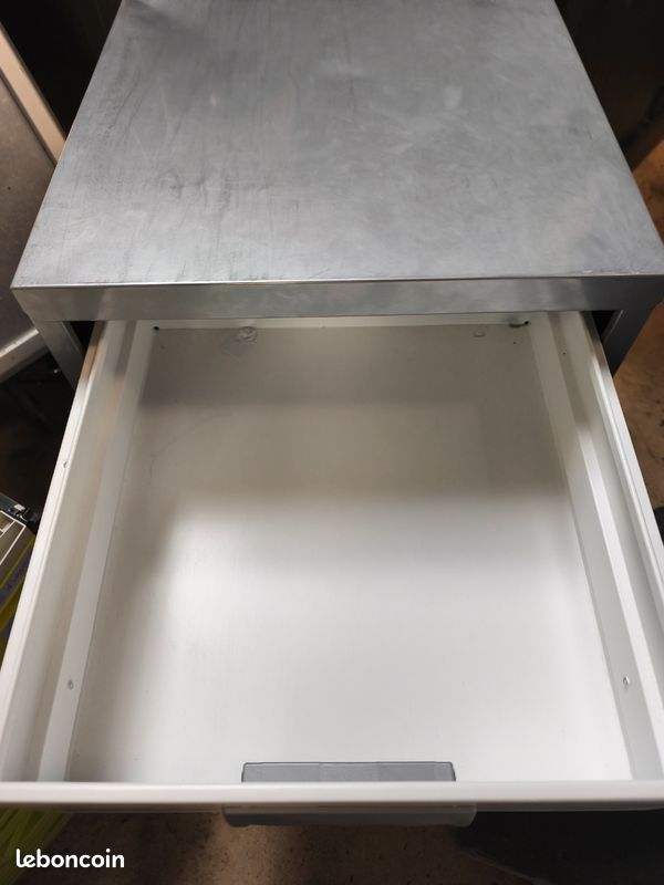 Meuble caisson de bureau 3 tiroirs sur roulettes blanc gris avec clés (image 2)