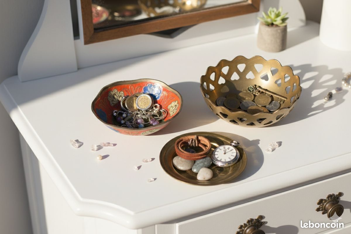 Coupelle chinoise vintage en laiton émaillé cloisonné - Décoration