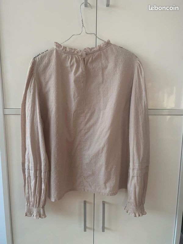 Adorable blouse beige brodée 100% coton Vintage Y2K avec manches