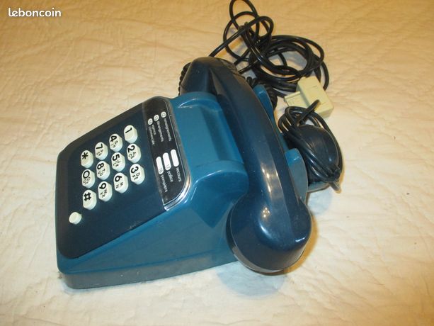 Téléphone Vintage Socotel S63 à Touches - Bleu Canard - Fonctionnel