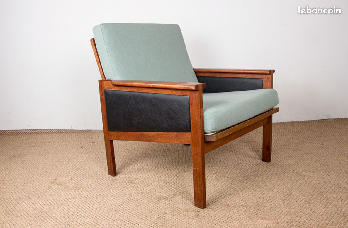 Paire de Fauteuils Danois en Teck, tissu et cuir, modèle N°4 Capella Illum Wikkelsø pour Niels Eilersen 1960 (image 2)