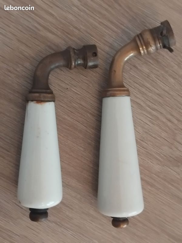 Lot 2 poignées de porte porcelaine laiton vintage rétro ancienne (image 1)
