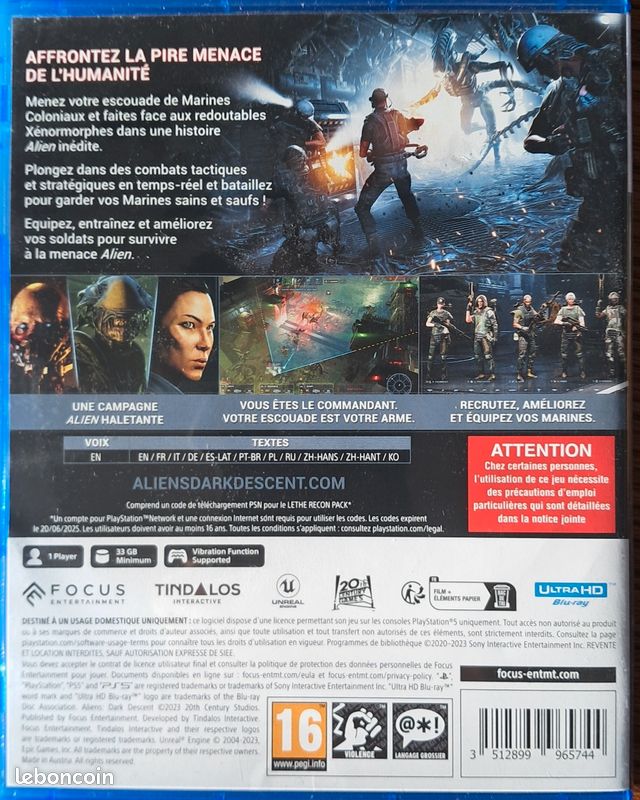 Jeu PS5 Aliens: Dark Descent - Version FR - Jeu D'action/aventure Et Combat - Très Bon état