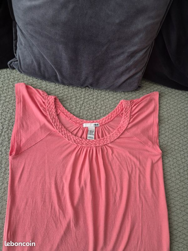 Tee-shirt 👕 femme. H&M. T : XS. Corail (image 5)