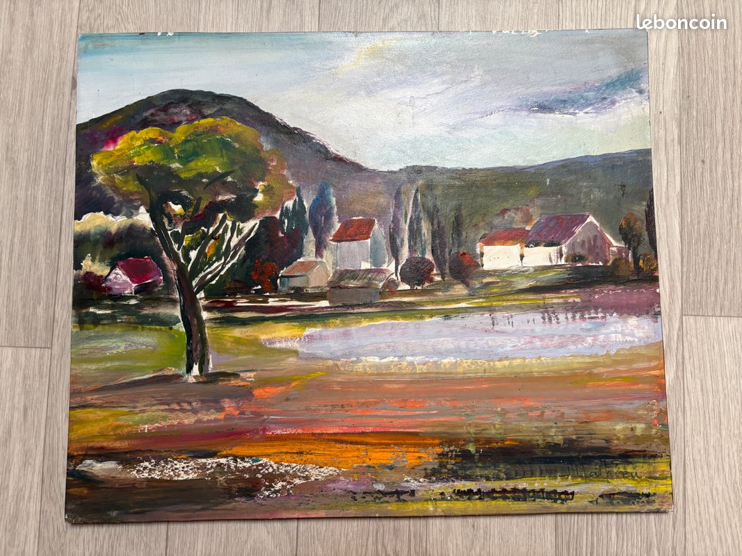 Peinture de paysage sur toile - Signée Maurice Schwab - Label Emmaüs