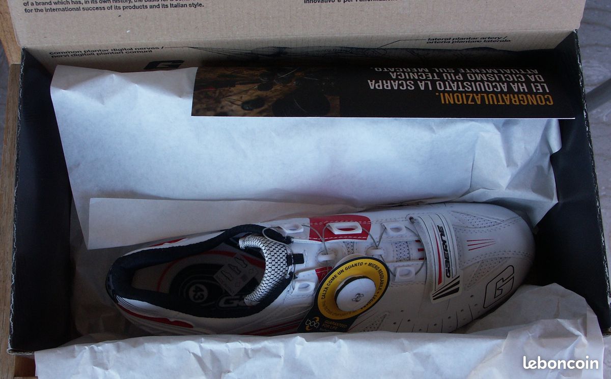 Chaussures Vélo Route Gaerne G-Speed Carbon – Blanc/rouge, 43, Automatiques, Neuves