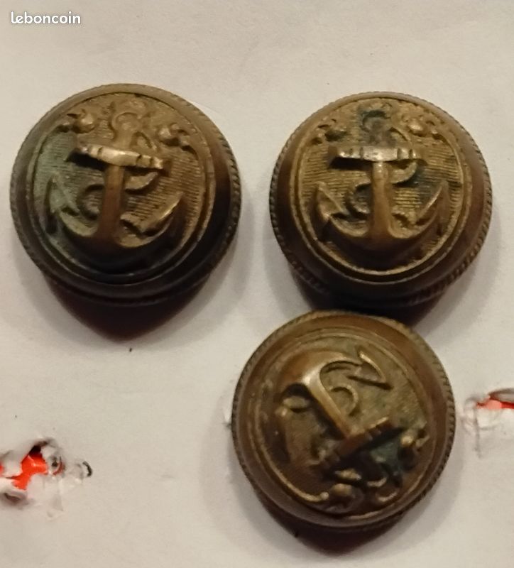 Lot de 3 Boutons Militaires Anciens - Ancre de Marine (image 3)