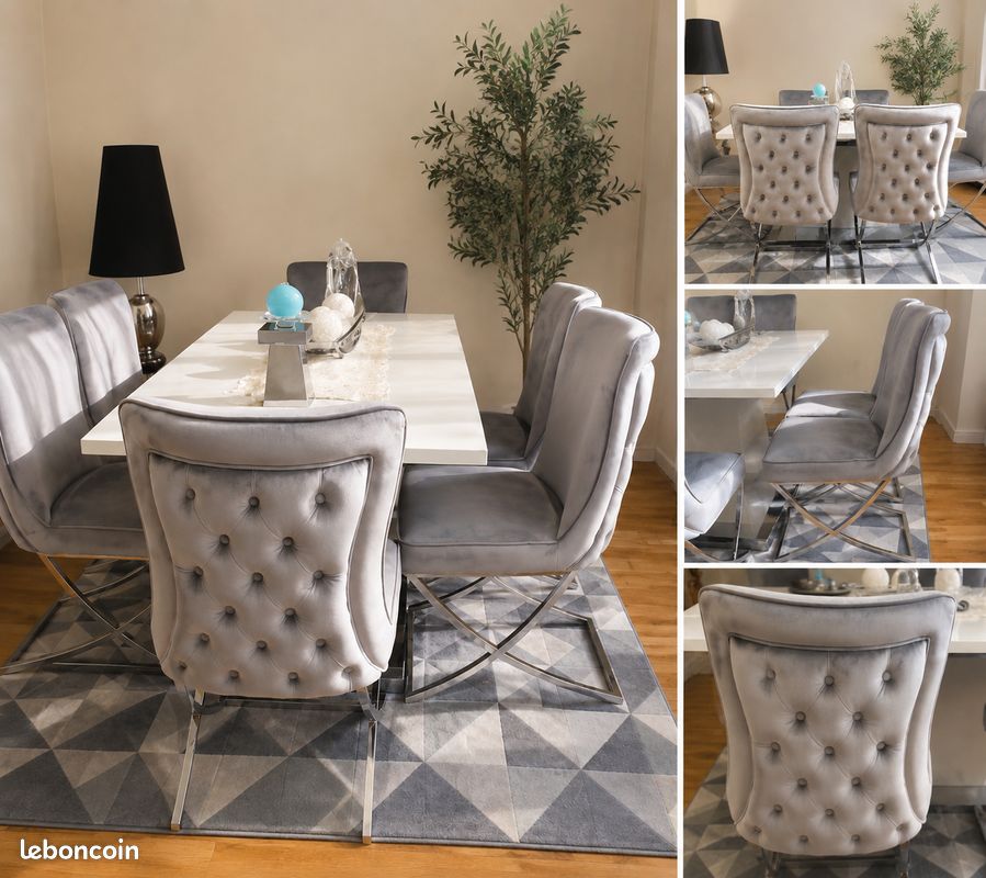 Table à manger extensible + 6 chaises capitonnées (image 1)