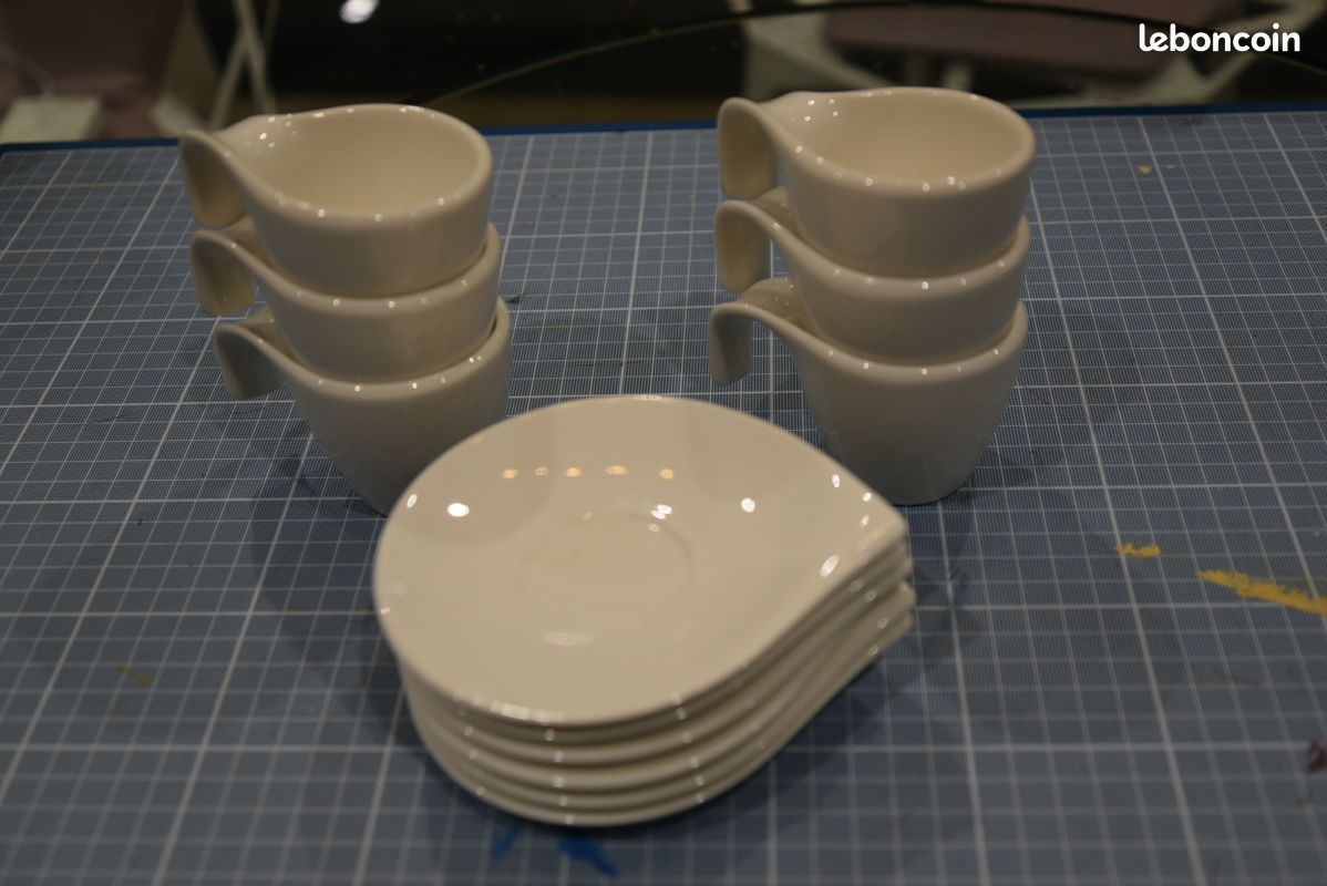 Lot 6 Tasses Expresso 60ml Avec Soucoupes MUVELL - Style Italien Paroi Épaisse Résistantes Lave-Vaisselle