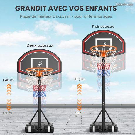 Panier De Basketball Sur Pieds Avec Hauteur Réglable 90-210 Cm, Support