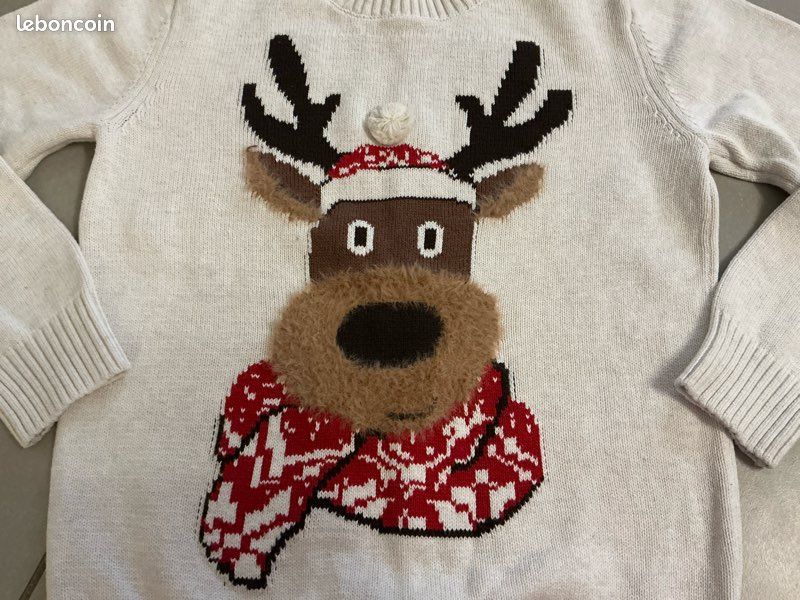 Pull beige H&M 8-10 ans cerf écharpe bonnet hiver Noël CAO74 (image 4)