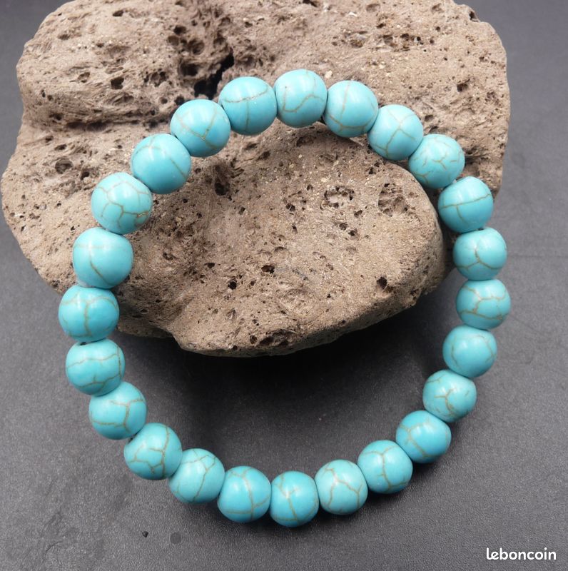 Bracelet Lithothérapie en Turquoise (Howlite bleue) - boules 8 mm (image 2)