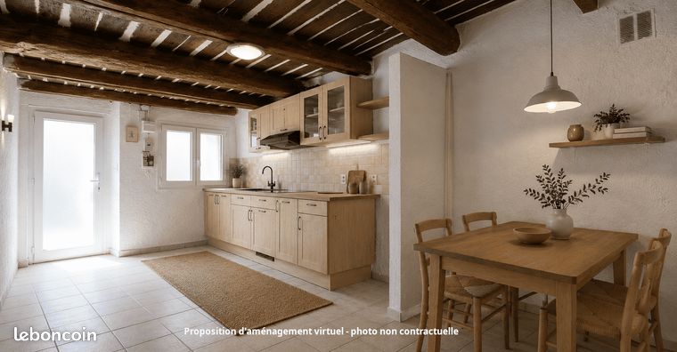 Maison de village T3 60 m² (73 m² au sol), exposée Sud-Ouest. Cave voûtée