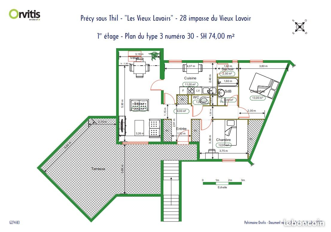 Appartement 3 pièces 74 m² · à Précy-sous-Thil · 74 m² · 624 €