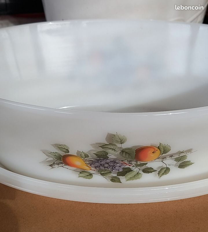 Plat Creux Vintage Arcopal Modèle Flore - 29 Cm - Verre Fleuri France 1960