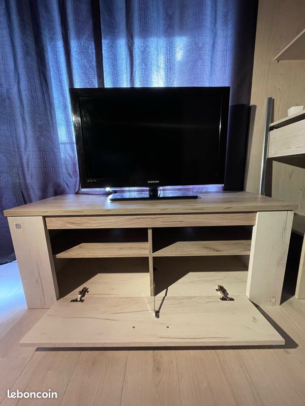 Meuble TV télé en bois couleur chêne et chêne foncé (image 3)