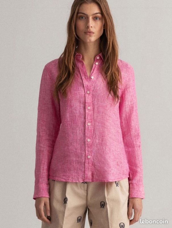 Chemise GANT Femme Coton Gris Clair Taille M (équivaut à 12) – Manches Longues, Boutonnage