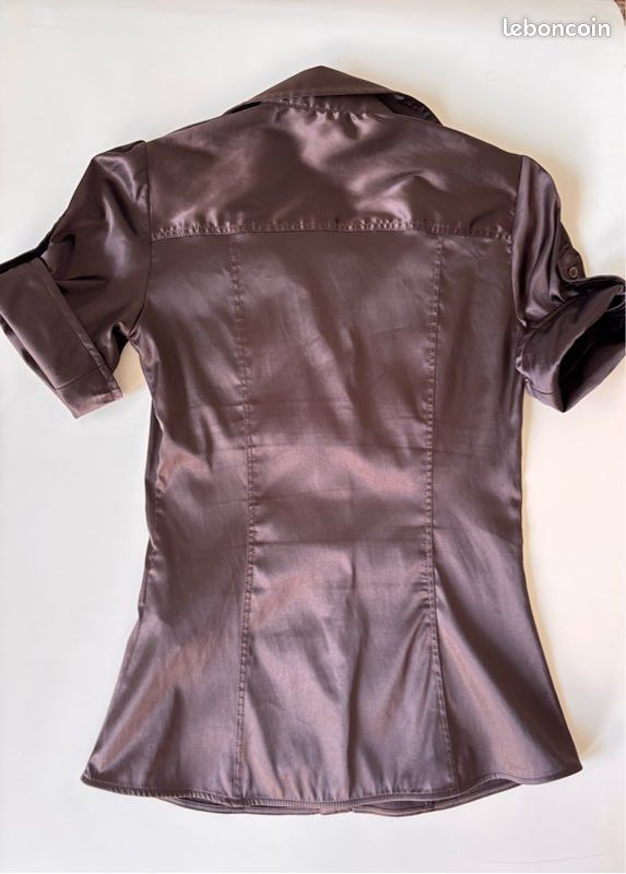 Chemise marron satinée à manche courte cintré style western (image 13)