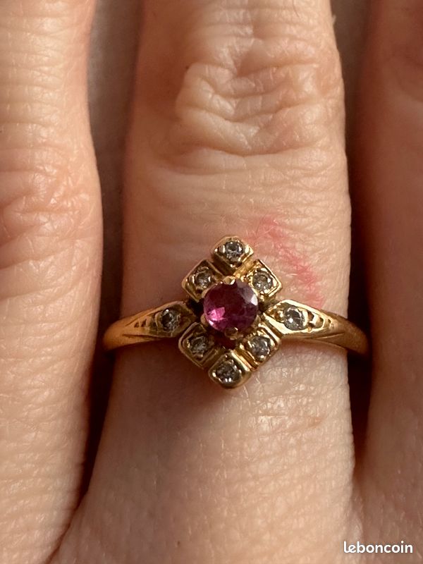 Bague éternité En Or Jaune 18 Carats Avec Rubis Et Diamants - Taille 54, Neuve Sans Emballage